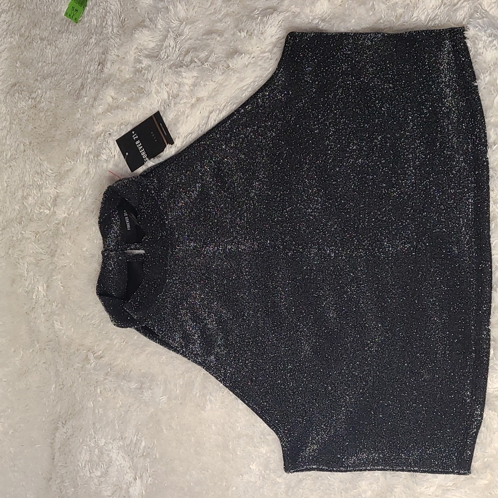 NWT Forever21 + Metallic Sparkle High Neck Crop Top